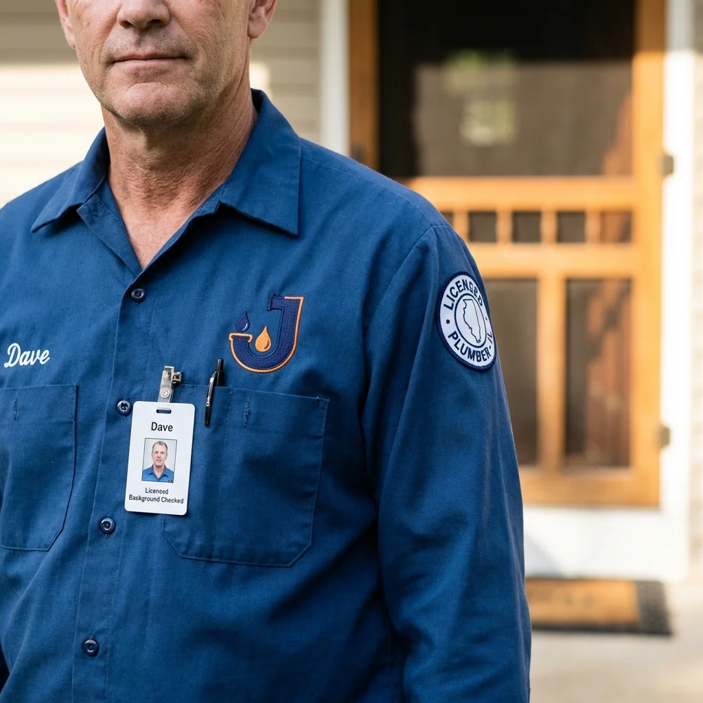 Licensed plumber showing ID badge in La Luz, NM
