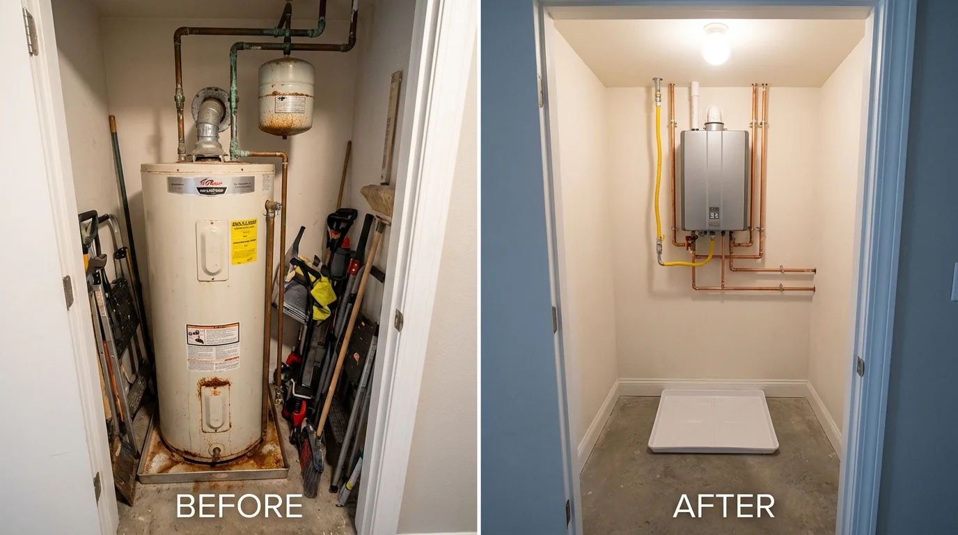 Tank water heater versus wall-mounted tankless unit comparison for La Luz, NM homeowners