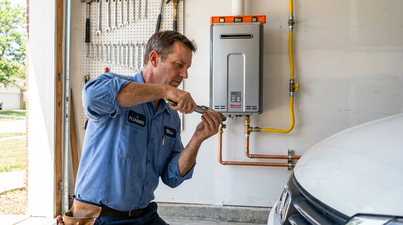 Tankless water heater installation by a Johns Plumbing LLC plumber in La Luz